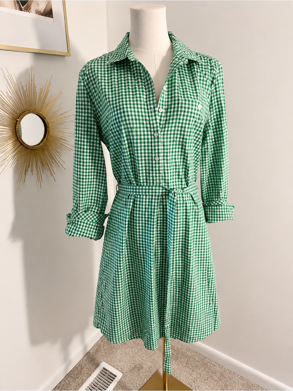 VTG GAP Green Checked Shirt Dress size Small